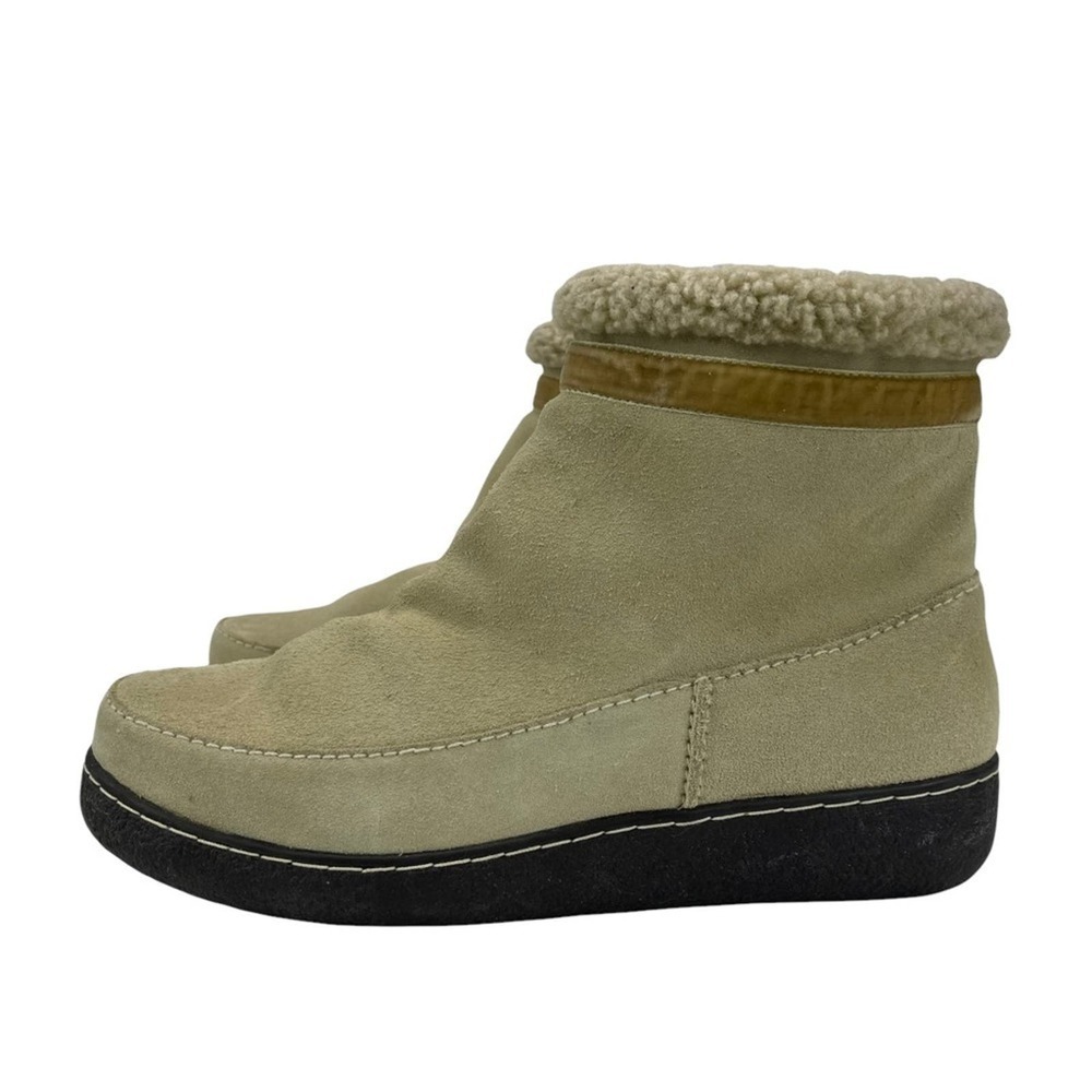 Land's End Womens Size 10 Cream Suede & Fleece Lined Winter Ankle Botties Boots - Picture 3 of 14
